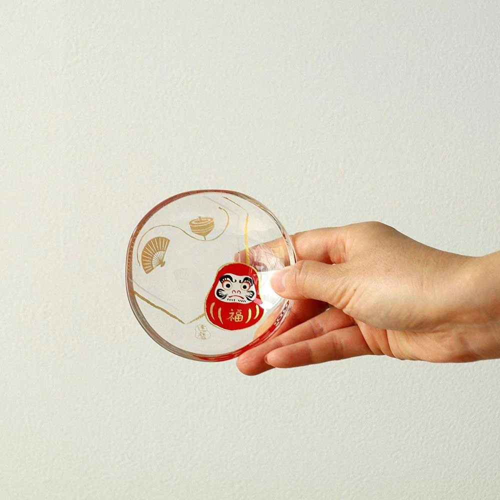 Aderia Small Glass Plate Gold Leaf Daruma Design 90mm - Image 2