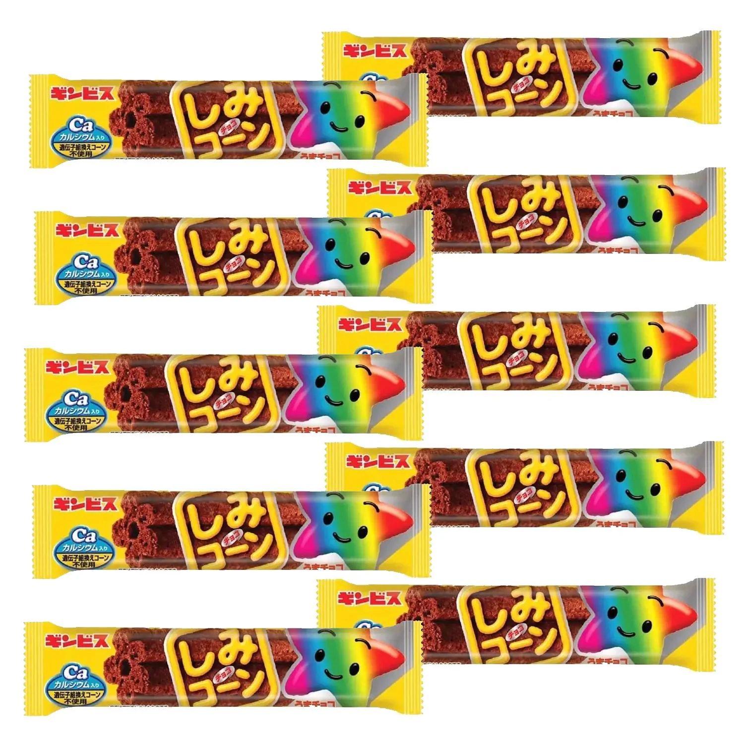Ginbis Shimi Choco Stick Chocolate Covered Corn Puff Snack (Pack of 10)