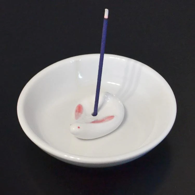 Kousaido Ceramic Incense Burner Rabbit-Shaped Incense Holder & Plate - Image 2