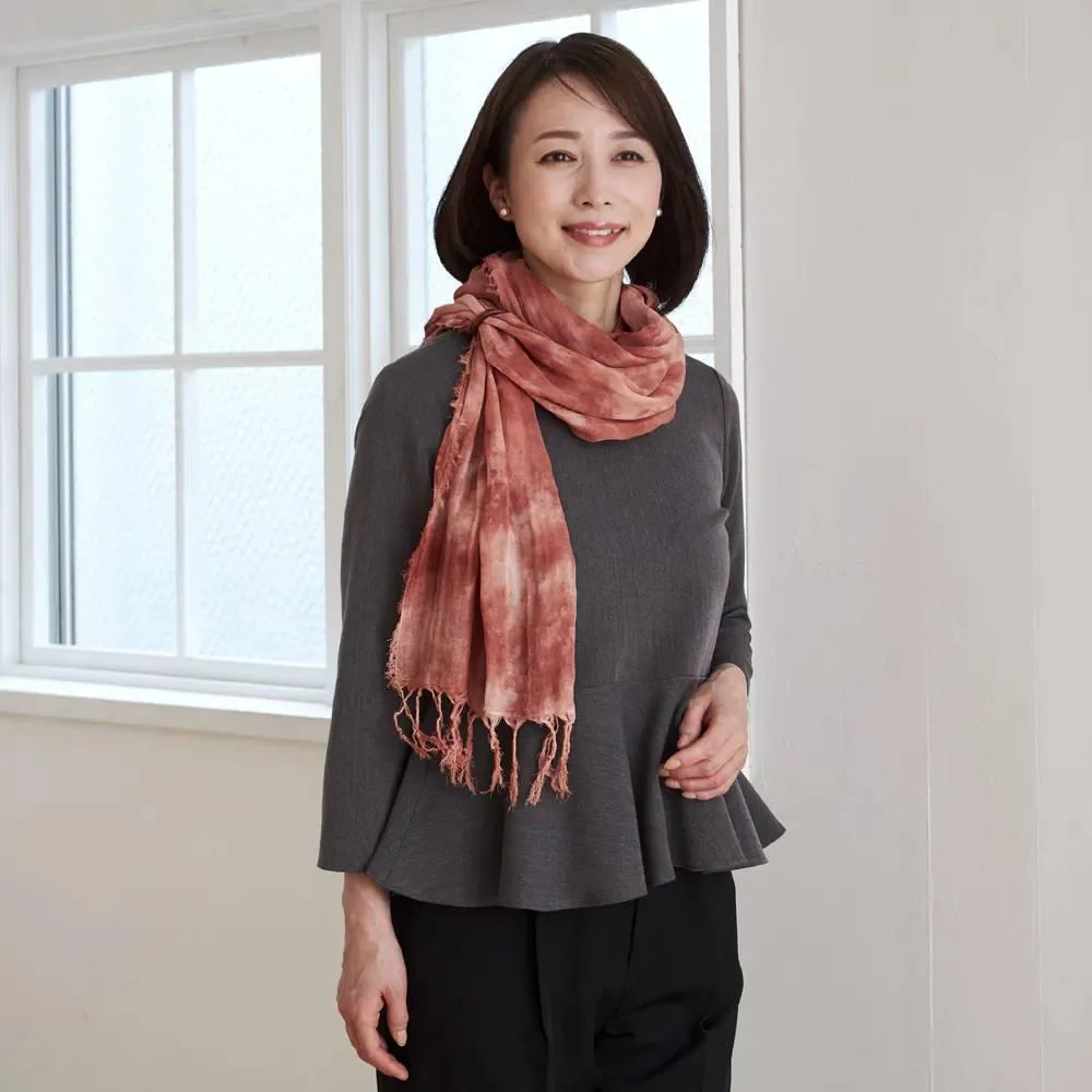 Orim Fukiya Bengara Hand Dyed Cotton Scarf Sunset Red - Image 2
