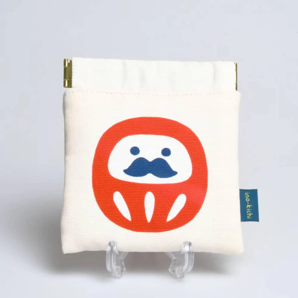 Shirakawa Daruma Cute White Cotton Small Pouch Daruma Design