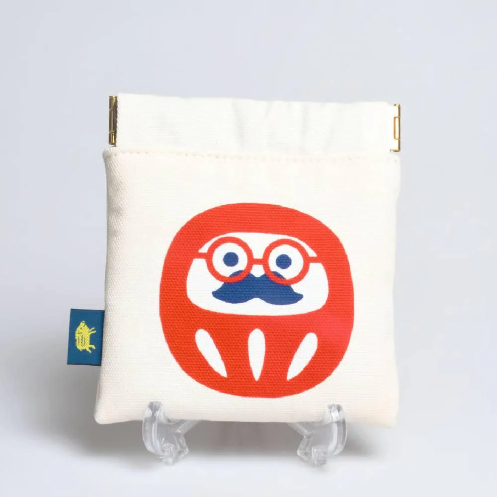 Shirakawa Daruma Cute White Cotton Small Pouch Daruma Design - Image 2